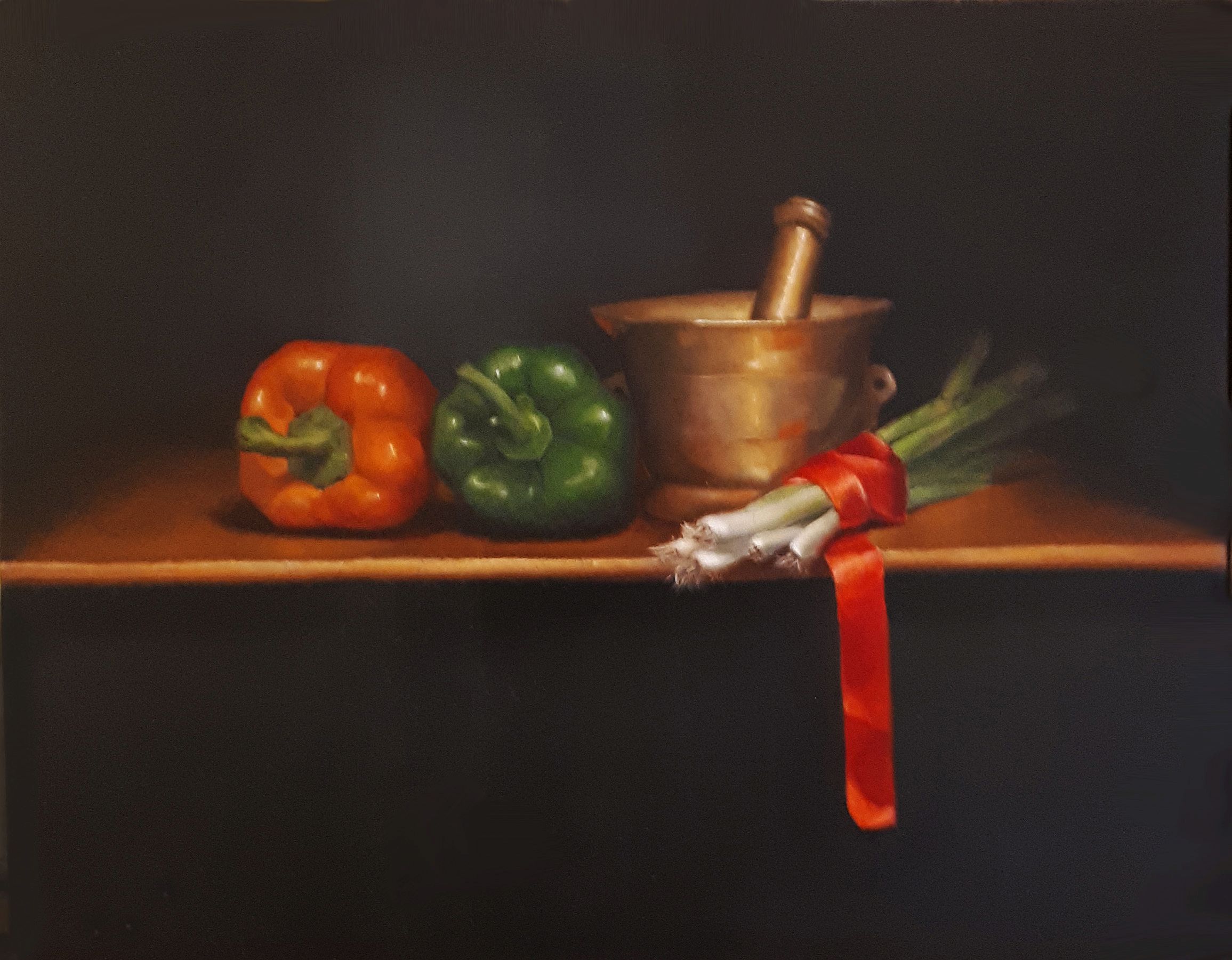 Siobhan Stanley, Still Life with Peppers, 2016, oil on canvas, 40 x 50 cm